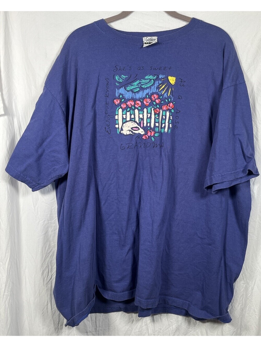 Vintage Gopher Sport Flower Garden Bunny As Sweet As Grandma T-shirt 1X